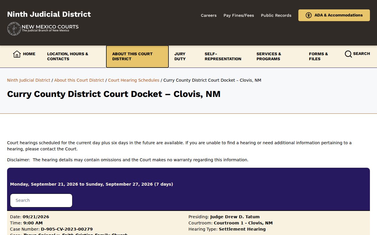 Ninth Judicial District Curry County docket page
