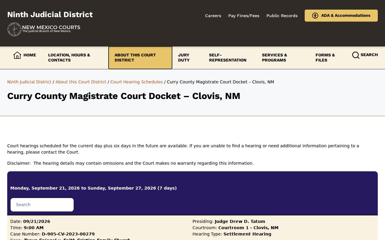 Curry County Magistrate Court public contact page