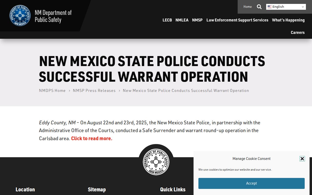Official New Mexico safe-surrender and warrant operation announcement