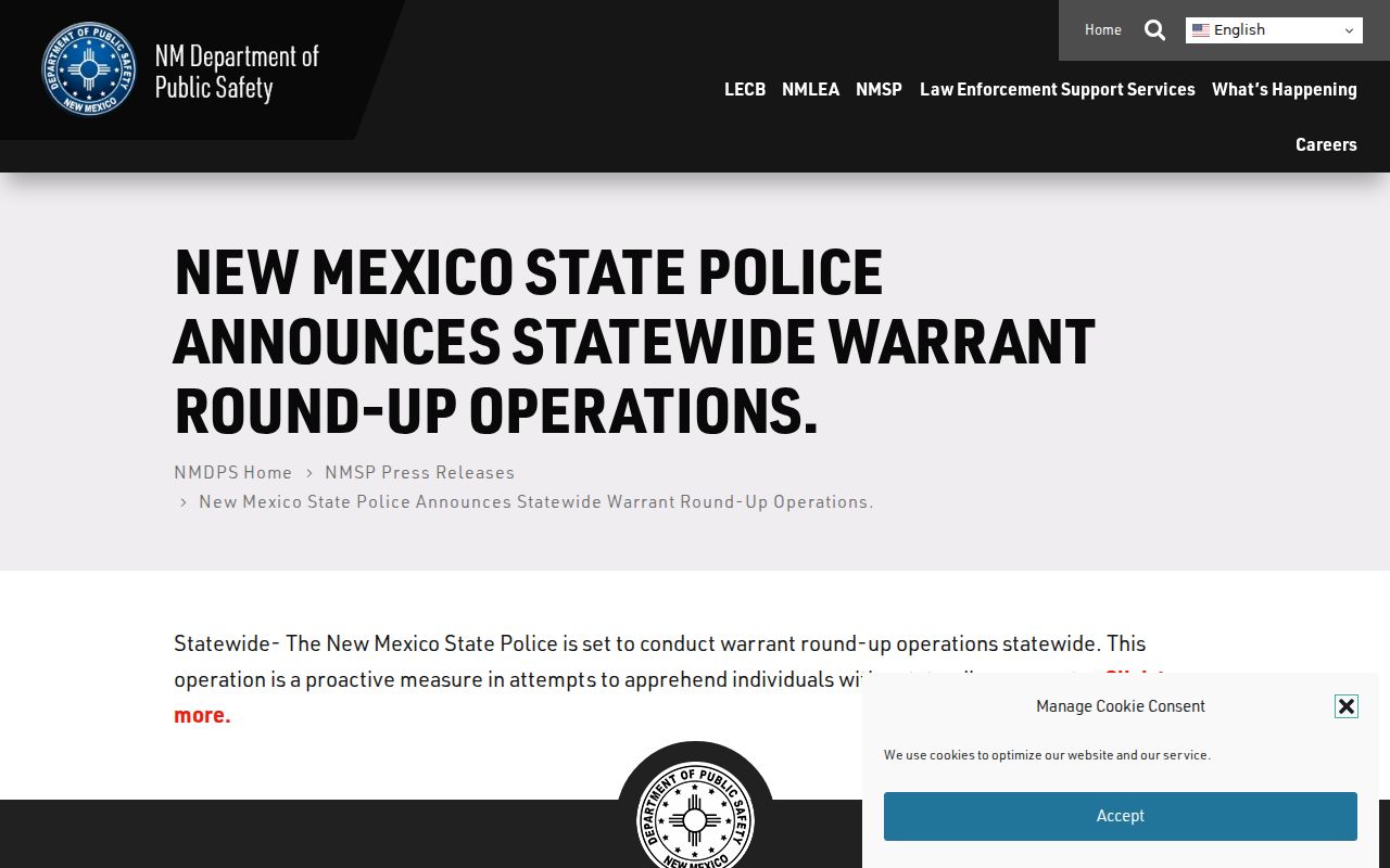 New Mexico State Police warrant roundup program announcement