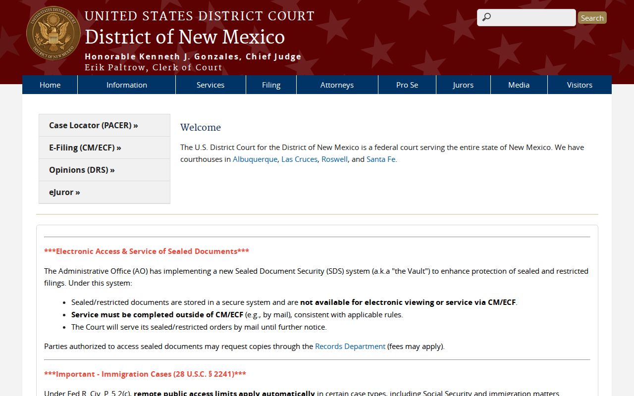 District of New Mexico federal court homepage