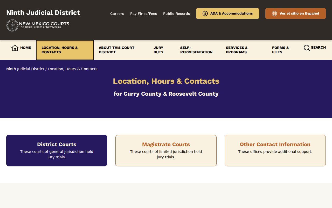 Curry County District and Magistrate Court contact panels