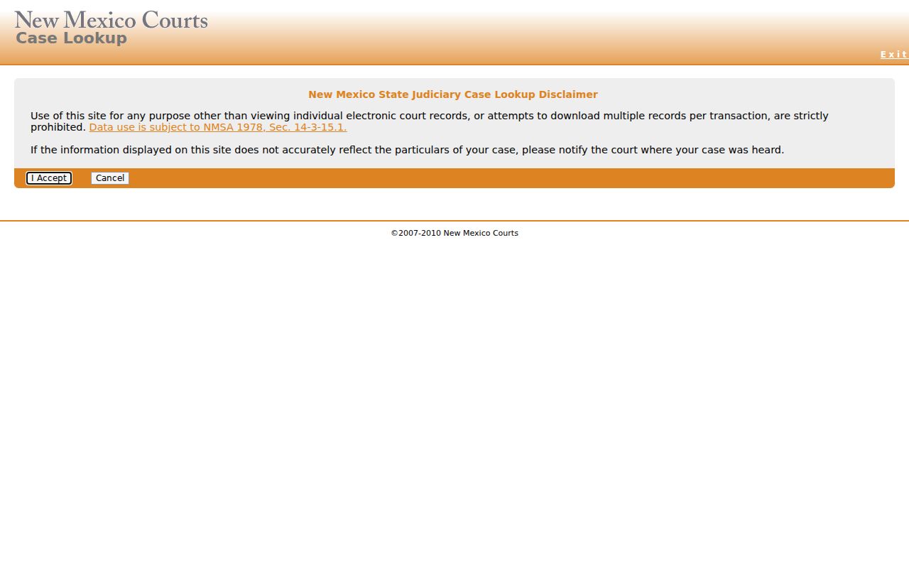 New Mexico Case Lookup public search entry